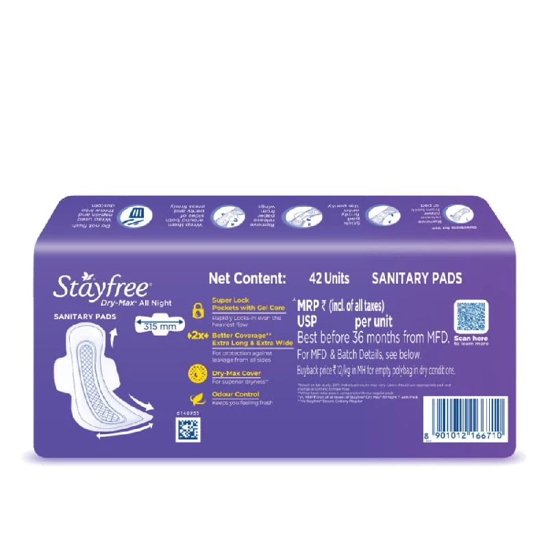 Stayfree Dry Max XXL All Night Dry Cover Sanitary Pads, 42 Pads-2.webp